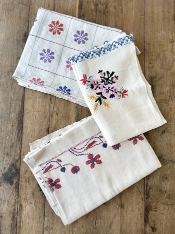 3 x vintage tablecloth with handstiched embroidery