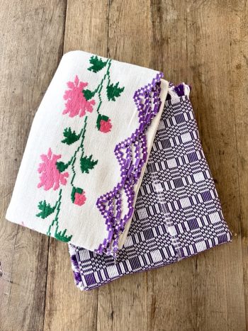 2 x handwoven & handstiched vintage tablecloth